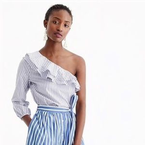 J. Crew Striped One-Shoulder Ruffle Top NWT